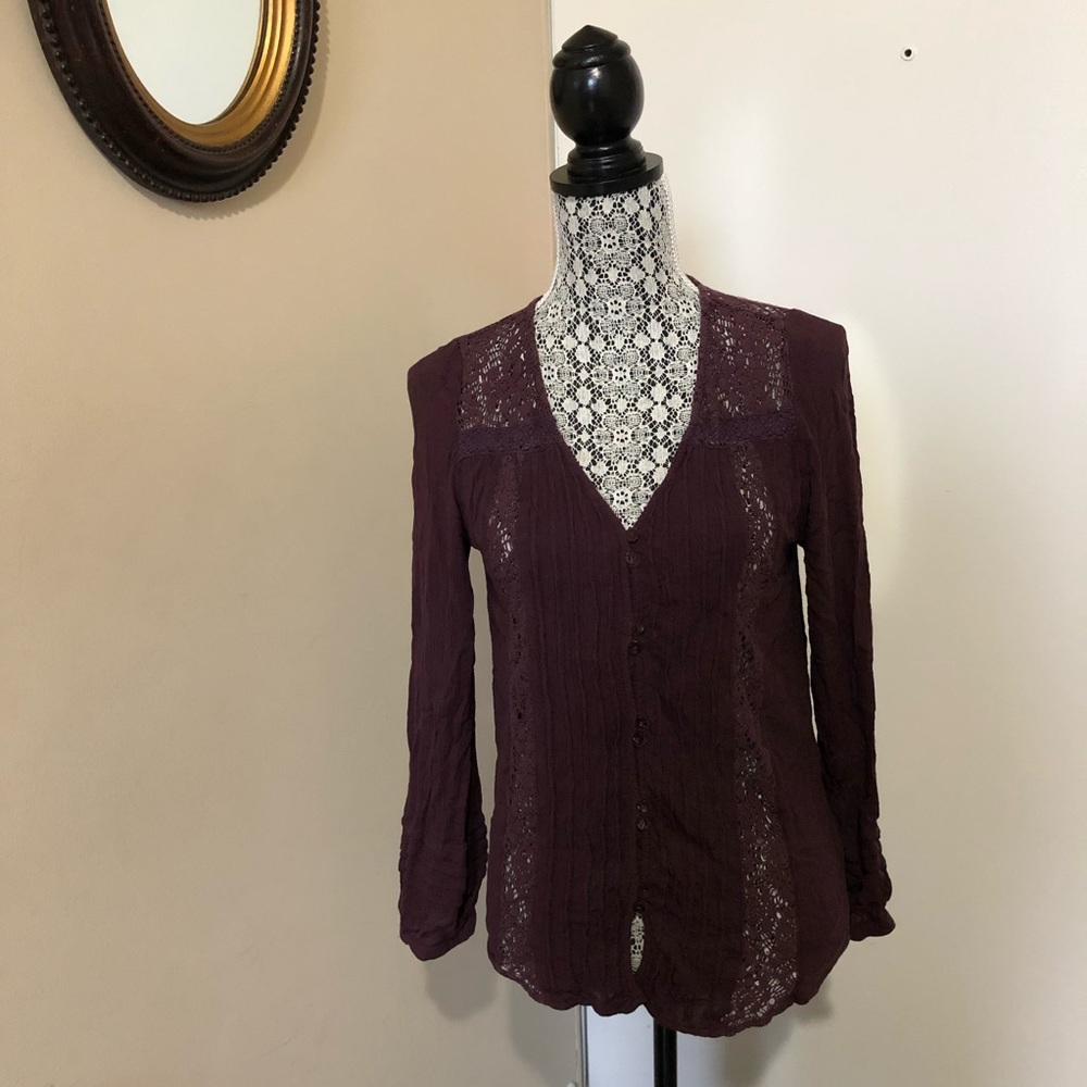 American Eagle Burgundy Boho Light Cardigan Blouse